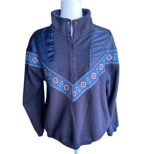 Vintage Navy Pullover with Quilted Detail Medium